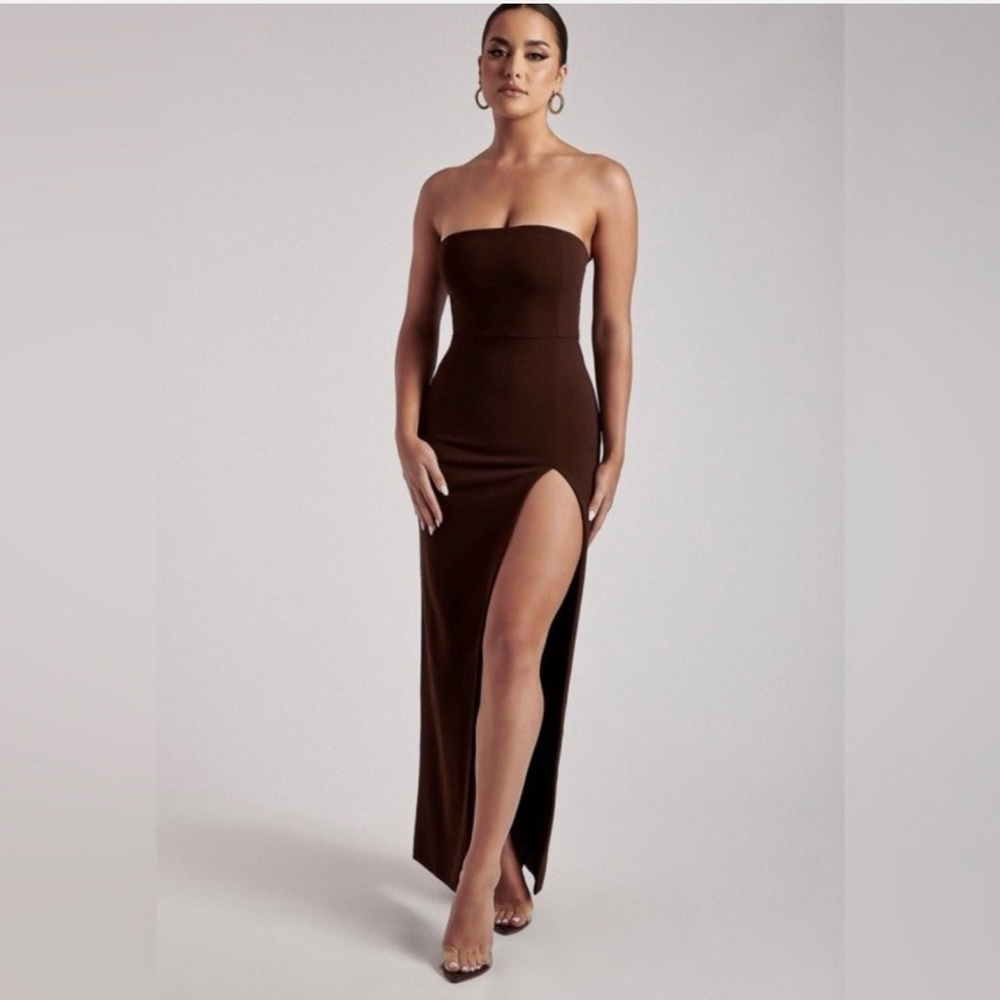 Meshki Chocolate Strapless Gown